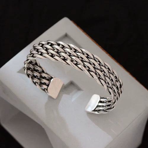 Solid 925 Sterling Silver Mens Heavy Woven Torque Bangle Cuff Bracelet UK NEW