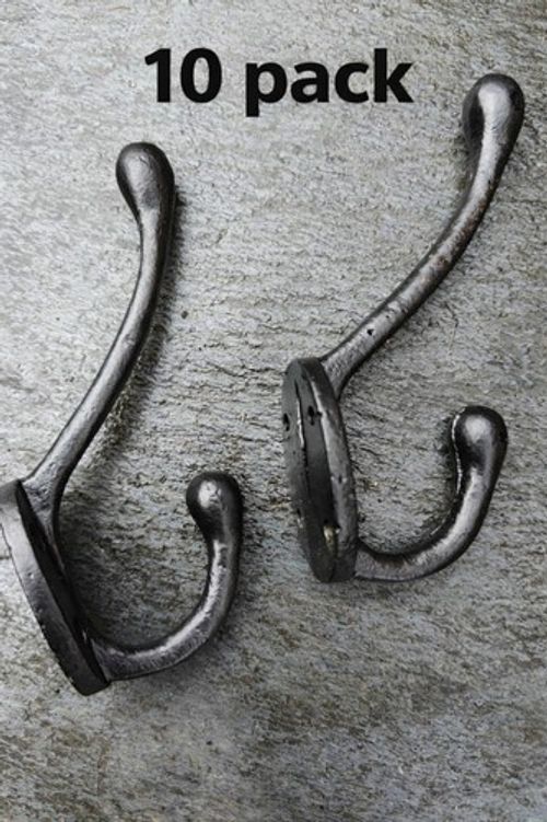 PACK OF 10 Black Industrial Cast Iron Coat & Hat Wall Hooks Heavy Duty rustic 