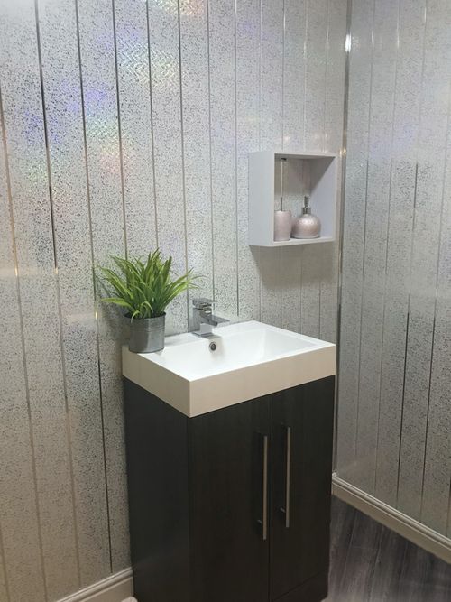 8 Platinum White Sparkle Chrome 8mm Ceiling Panels Wall Cladding PVC Bathroom — image 5