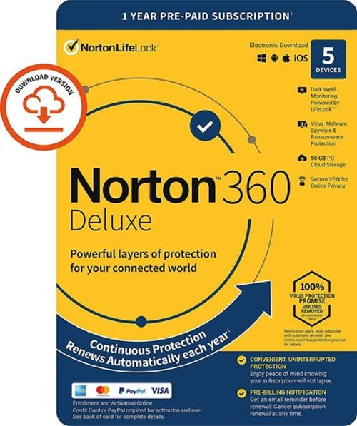 NORTON 360 DELUXE SECURITY 2026 ANTIVIRUS 5 DEVICES 1 YEAR + VPN EMAIL EU & UK