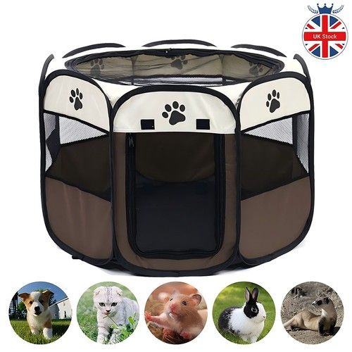 Soft Foldable Fabric Dog Cat Cage Portable Puppy Pet Play Tent Brown Small Size