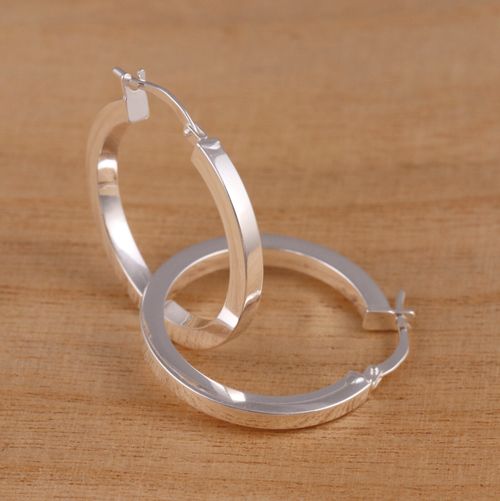 Solid 925 Sterling Silver Plain Huggie Hoop Earrings 25mm Diameter Gift Boxed — image 1