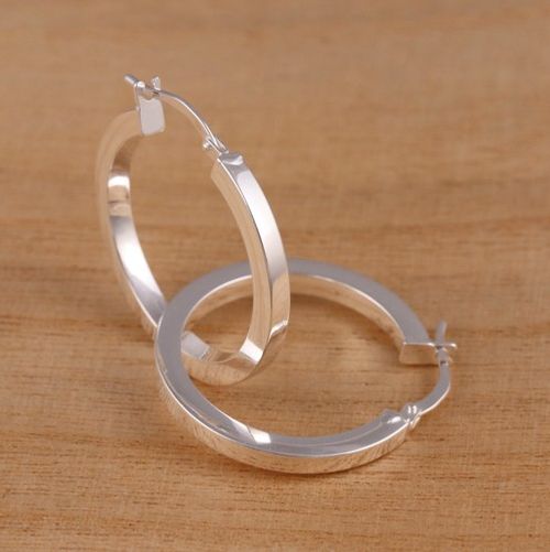 Solid 925 Sterling Silver Plain Huggie Hoop Earrings 25mm Diameter Gift Boxed