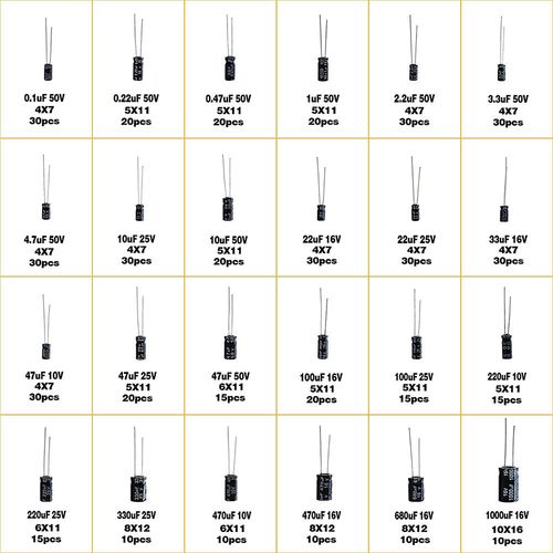 500pc Electrolytic Capacitor Assortment Kit 24 Value 0.1-1000uF Assorted Kit — image 3