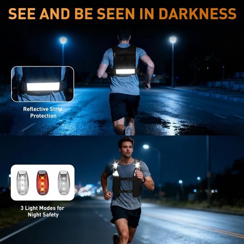 Running Vest with LED Lights & 500ml Water Bottle - Adjustable Hydration Vest — image 3