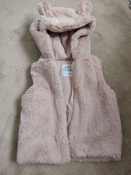 FRED & FLO Girls Pink Faux Fur Hooded Zip Lined Jacket 12-18 Months — image 2
