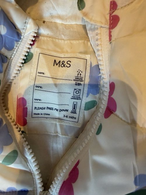 #301 Baby Girls Floral Puffer Jacket M&S 3-6 Months Hooded Winter Coat