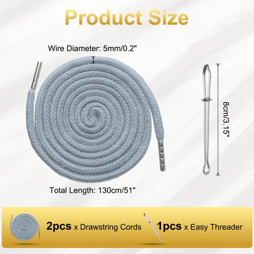 2pcs Drawstring Cords 51" Replacement Drawstring with Threader, Bright Gray — image 2
