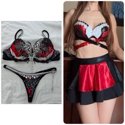 Rhinestone Vicky Ross bikini set with free Vinyl Dolls Harley Quinn costume set  — image 1