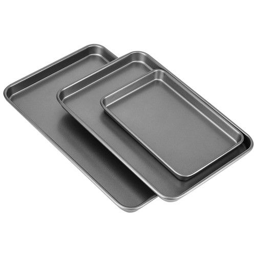 Set of 3 Durable Carbon Steel Non-Stick Baking Tray Oven Roasting Pan