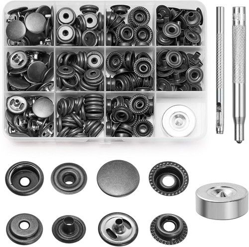 260 PCS Heavy Duty Snap Fasteners Press Studs Kit +Poppers Leather Button Tool