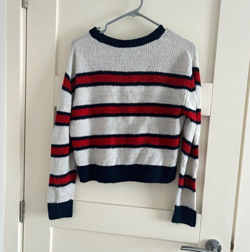 H&M Grey Striped Knit Crew Neck Long Sleeve Pullover Jumper Womens XS — image 1