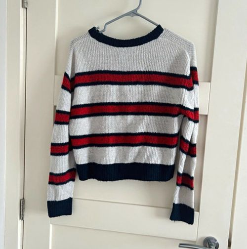 H&M Grey Striped Knit Crew Neck Long Sleeve Pullover Jumper Womens XS
