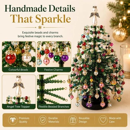 DIY Beaded Christmas Tree Kit, Handmade Colorful Bead Ornament Making Set — image 7