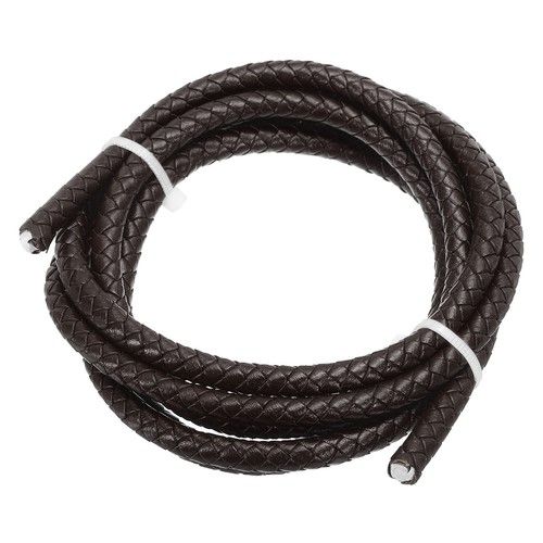 6mm Round Braided Leather Cord for Crafts Jewelry Making, Dark Brown(1.1Yards)
