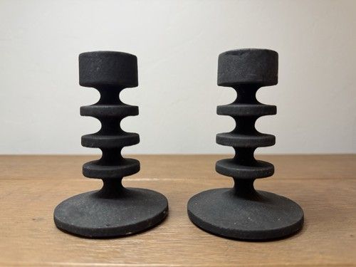 Cast iron candlesticks Robert Welch 1960s Design Chipping Camden Brutalist 3.75”