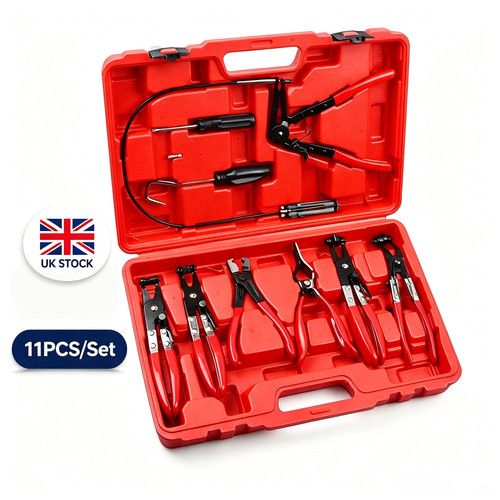 Automotive Flexible Hose Clamp Clip Pliers Set Swivel Jaw Flat Angled Band Tool