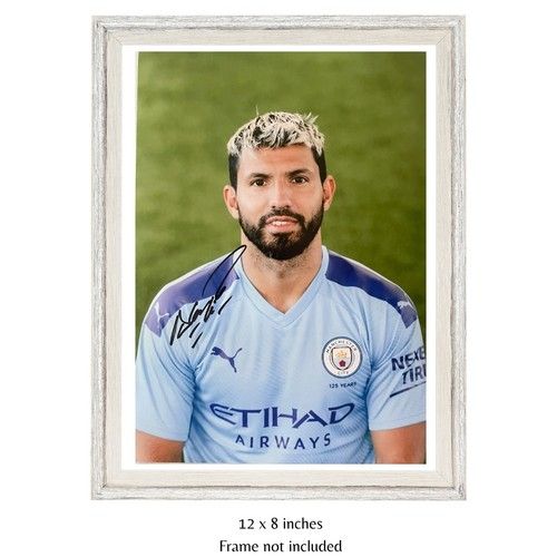 Sergio Aguero Hand Signed Man City Portrait Autograph A4 Photo PSA Approved, COA