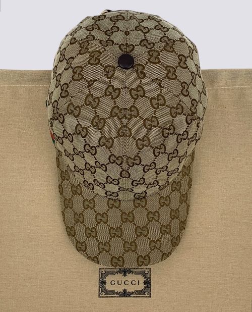 Gucci GG Monogram Logo Web Stripe Canvas Baseball Cap Hat Beige Size M — image 6