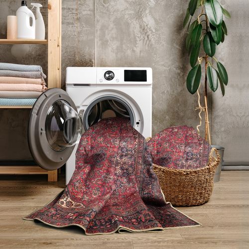 artyrugs Machine Washable Rug Crimson Red Non Slip Recycled Cotton Living Room — image 3