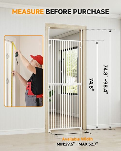Extra Tall Cat Gate 190cm Pet Gate for 85 to 93cm Wide Cat Gate Pressure Mounted