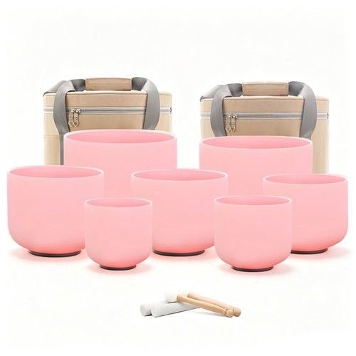Hye-eun 7-12inch 432Hz Pink Crystal Singing Bowl Set Of 7pcs with Cases