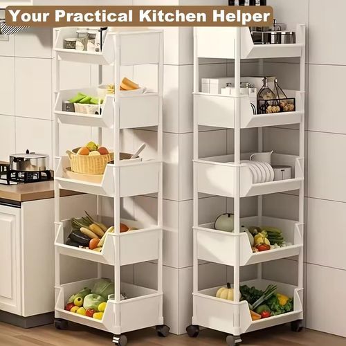 5 Tier Storage Trolley Cart On Wheels Kitchen Rolling Organizer Rack Room White — image 3
