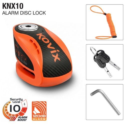 Kovix KNX10 Motorcycle Security Alarm Disc Lock 6mm pin Orange Waterproof 120dB