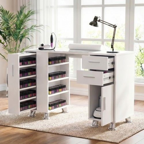 Manicure Table Nail Desk w/Dust Collector Dust Bags Wrist Rest 2 Drawers Cabinet