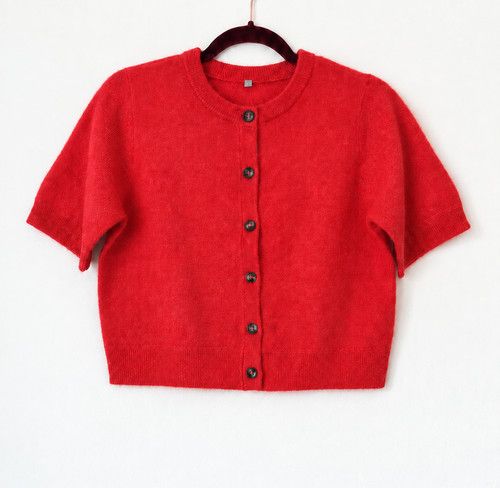 Oliver Bonas Red Short Sleeve Wool Blend Button Front Knitted Cardigan 6-18