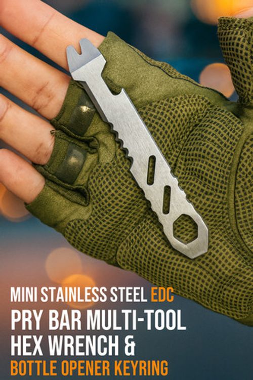 Mini Stainless Steel EDC Pry Bar Multi-Tool Hex Wrench & Bottle Opener Keyring