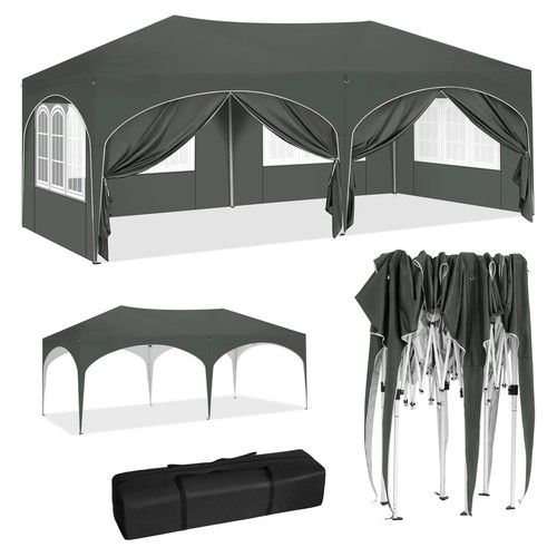 Outsunny 3 x 6m Pop Up Gazebo with Sides, Peak Top Garden Party Tent Marquee
