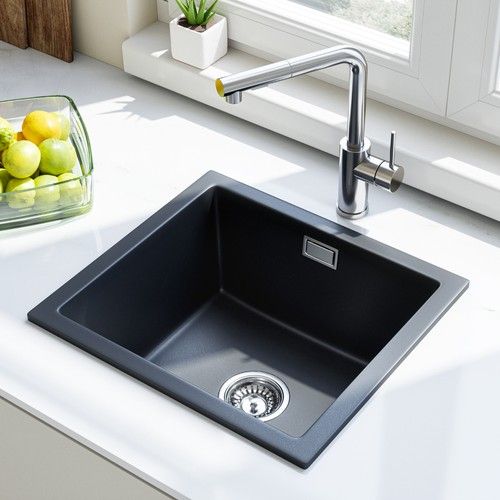 HOROW Granite Composite Kitchen Sink Single Bowl Black or White 45*40/57/60 cm