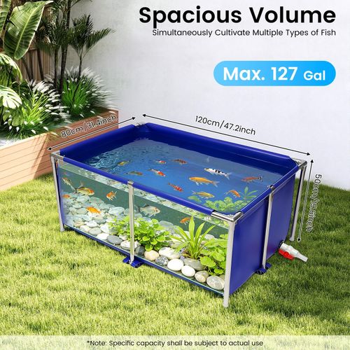 Canvas Above Ground Fish Pond, Foldable Blue Aquarium Pool with Drain Valve — image 6
