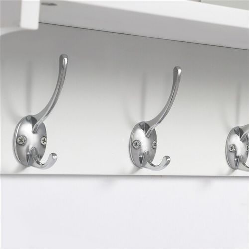 Wall-mounted Coat Rack Shelf Clothes Hooks With 2 Open Storage Shelves, White — image 7