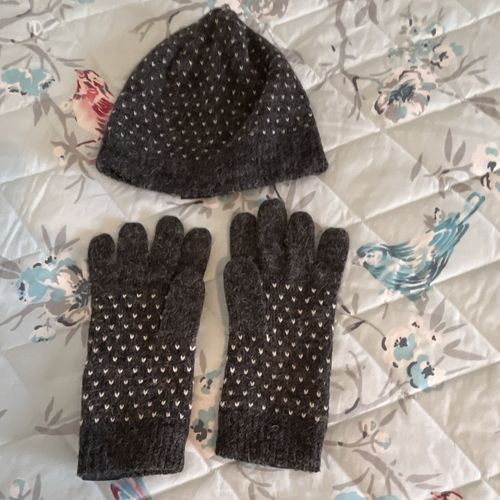Lonsdale London Beanie Hat & Gloves Set S/M, Fair Isle Grey/White Warm 20% Wool — image 4