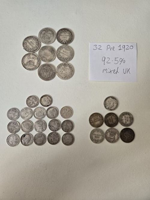 Mixed UK Pre-1920 Coins Bulk Lot - 32 Coins, 92.5% Silver (Uncertified)
