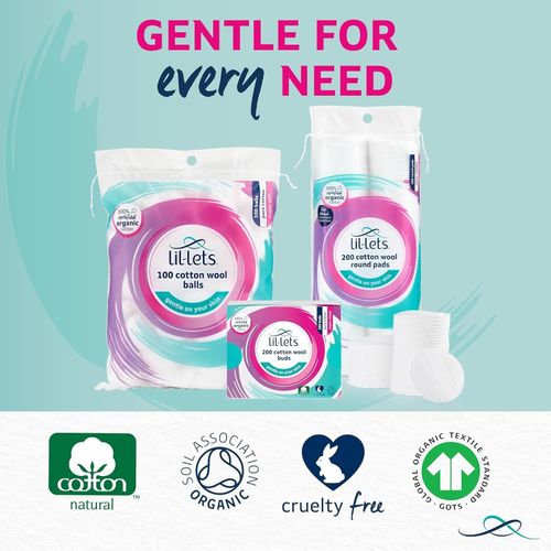 Lil Lets Cotton Wool Round Pads 200 Count Certified Organic 100% Pure Cotton Woo — image 6
