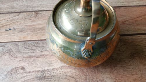 Brass Decorative Ornament Kettle Tea Pot With Hinged Handle & Ring Shaped Stand — image 13
