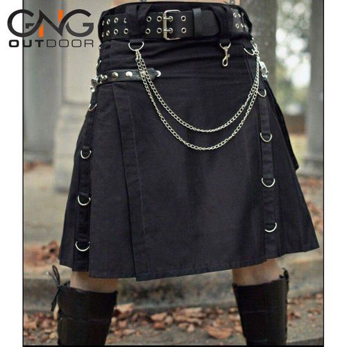 Scottish Black Gothic Tactical Kilt Utility Chain Fashion Kilt For Men 28" - 62" — image 2