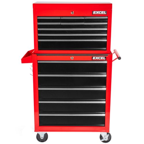 Excel 14 Drawer Top Chest Roller Cabinet & Tool Chest with Tool Tray Black/Red — image 3