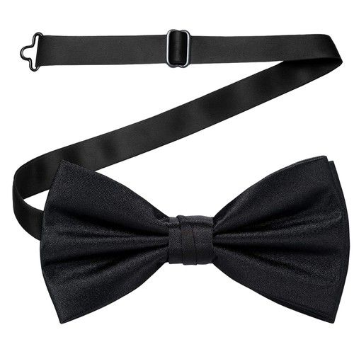 Black Bow Tie Adjustable Satin Wedding Party Event Dickie Bow Plain Mens Necktie