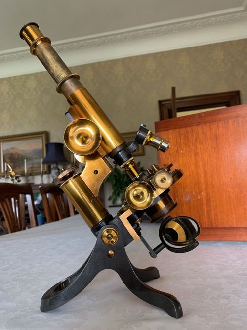Antique Henry Crouch Histological Brass Microscope - circa 1887, Cased — image 2