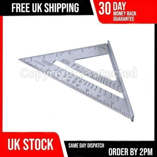 7" ROOFING SPEED SQUARE ALUMINIUM ALLOY RAFTER ANGLE MEASURE TRIANGLE GUIDE UK — image 1