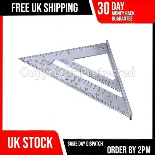7" ROOFING SPEED SQUARE ALUMINIUM ALLOY RAFTER ANGLE MEASURE TRIANGLE GUIDE UK