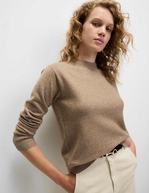 M&S Womens Crew Long sleeved Buttonless Full length Jumper in Hazelnut — image 3