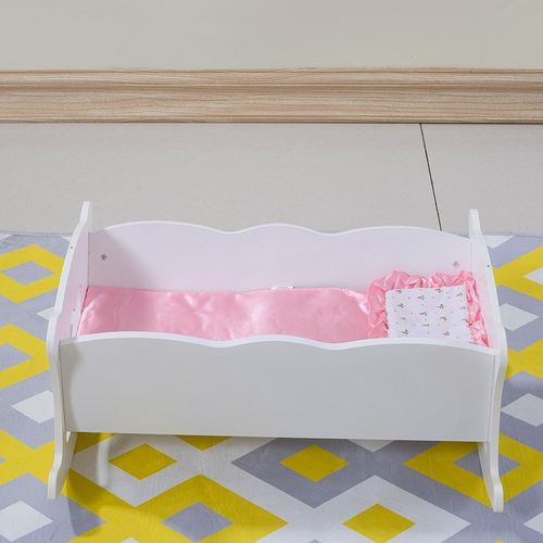White Dolls Cradle Crib Cot with Bedding Set for 18-20" Dolls Wooden Rocking Bed — image 7