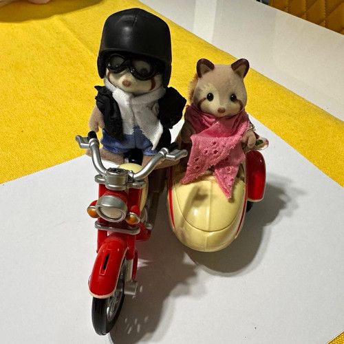 Sylvanian Families Red Motorcycle Vehicle with Beige Sidecar Set, Plastic