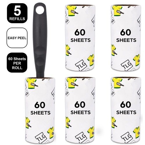 5 x Rolls Lint Roller Remover Sticky Brush Dust Fluff Pet Hair Clothes Refill