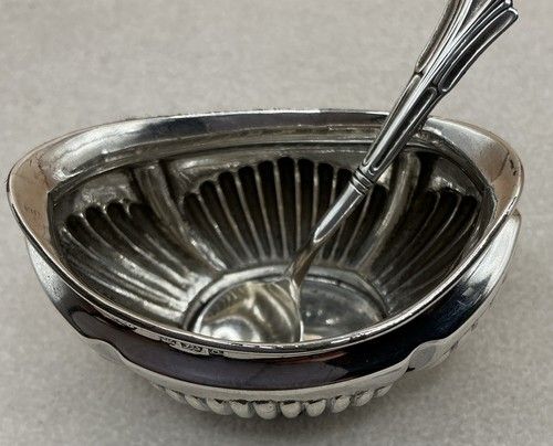 Sterling Silver Fully Hallmarked 925 Condiment Pot And Spoon. Birmingham 1906